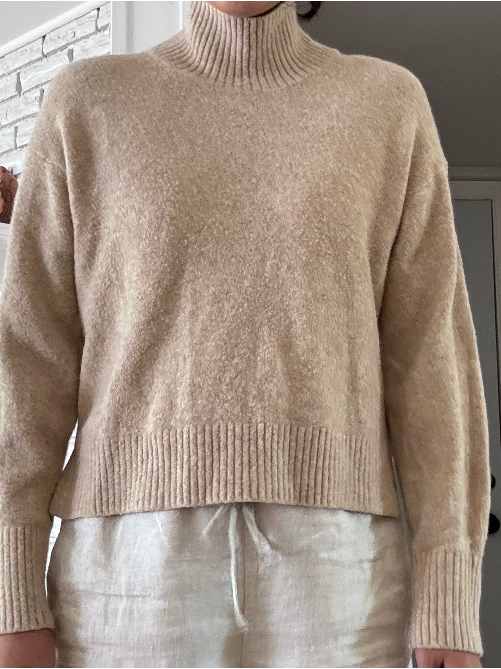 Uniqlo Cream High Neck Cozy Knit Sweater